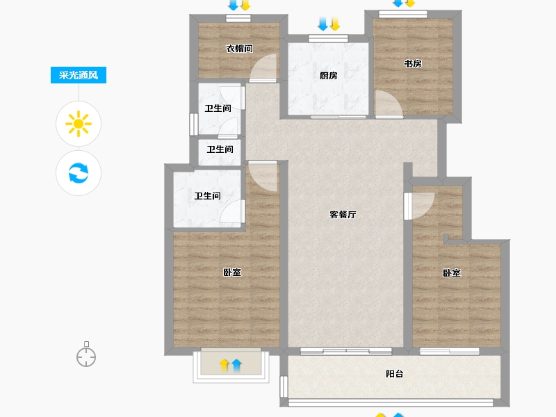 浙江省-宁波市-江望云著里-89.60-户型库-采光通风