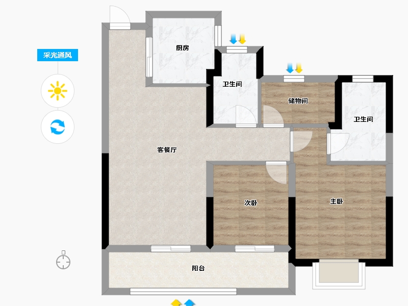 浙江省-温州市-荣安御瓯海-76.00-户型库-采光通风