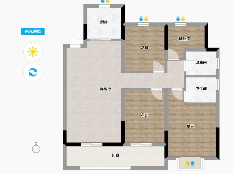 浙江省-温州市-荣安御瓯海-92.80-户型库-采光通风