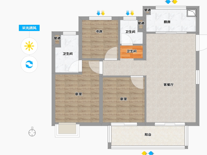 浙江省-宁波市-绿地尚湾-84.80-户型库-采光通风