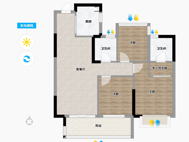 安徽省-合肥市-佳源新安印象-83.20-户型库-采光通风