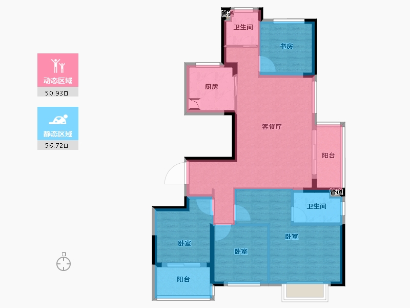 浙江省-宁波市-华夏如院-96.00-户型库-动静分区