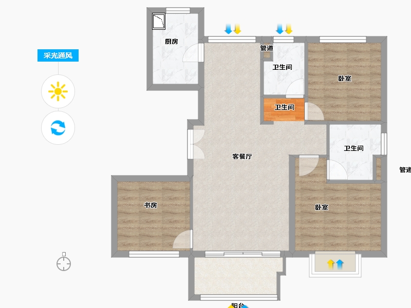 浙江省-湖州市-光明梦想城-84.00-户型库-采光通风