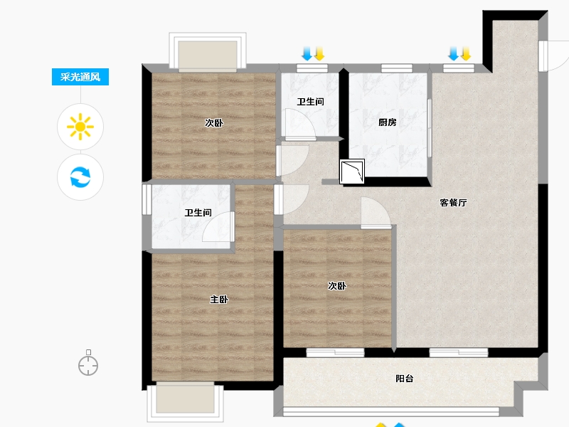 江西省-南昌市-金茂宸南里-85.60-户型库-采光通风