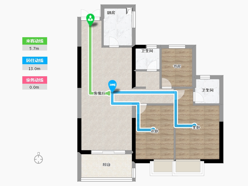 湖北省-仙桃市-蓝天白云-72.80-户型库-动静线