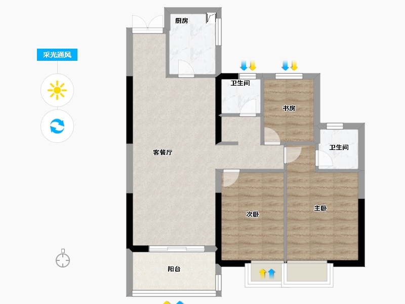 湖北省-仙桃市-蓝天白云-72.80-户型库-采光通风