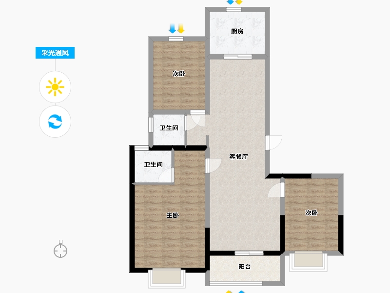 河南省-郑州市-融创阑园-95.74-户型库-采光通风