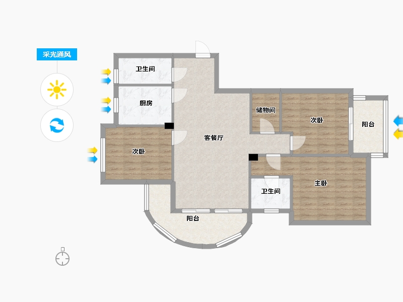 浙江省-绍兴市-卧龙天香华庭-103.08-户型库-采光通风