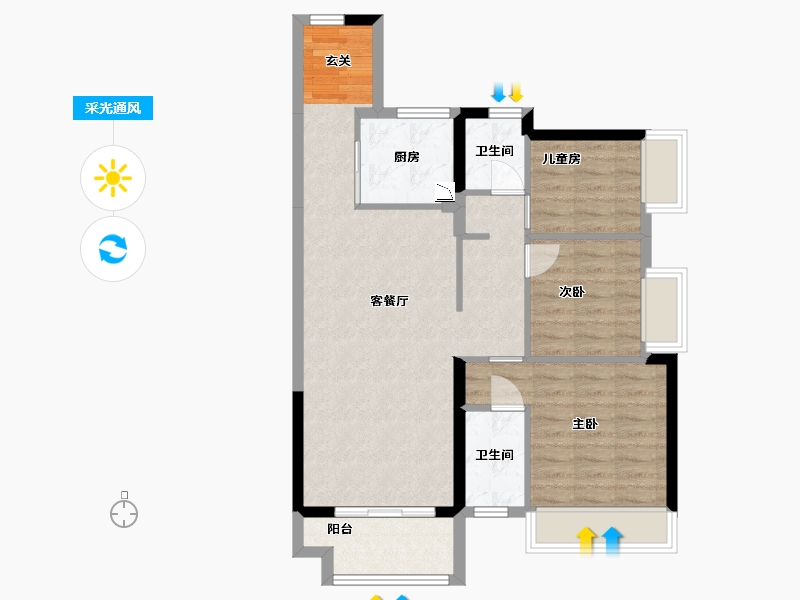 广东省-中山市-海伦堡・千江阅-78.25-户型库-采光通风