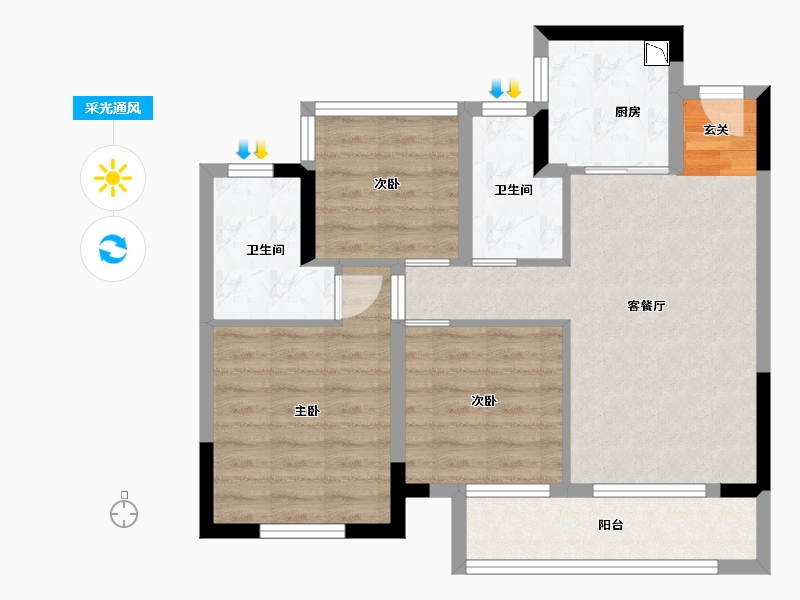 浙江省-台州市-杨帆森然府-69.70-户型库-采光通风