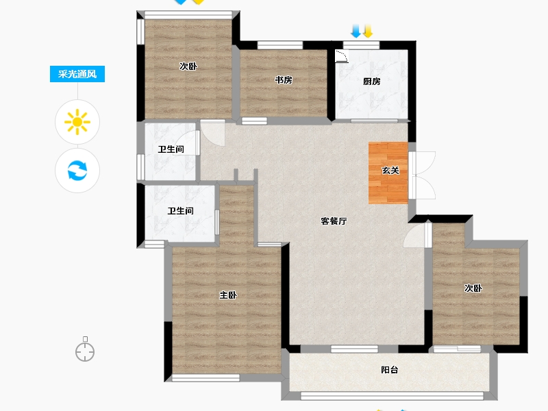 浙江省-台州市-杨帆森然府-96.77-户型库-采光通风