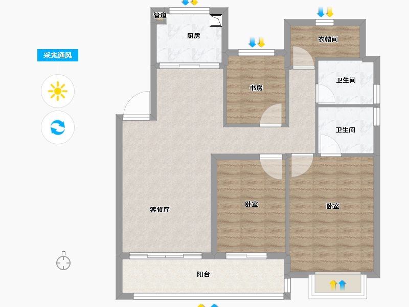 浙江省-宁波市-江望云著里-93.61-户型库-采光通风