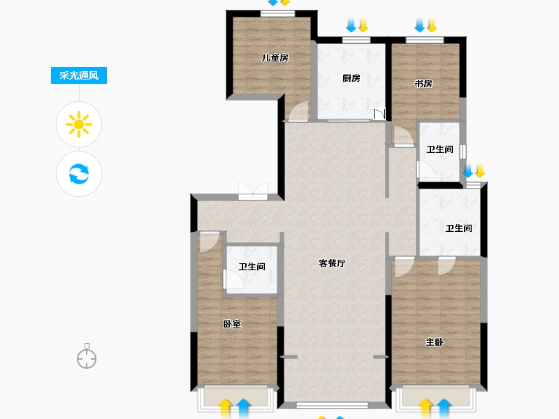 陕西省-西安市-中海熙峰里-130.52-户型库-采光通风