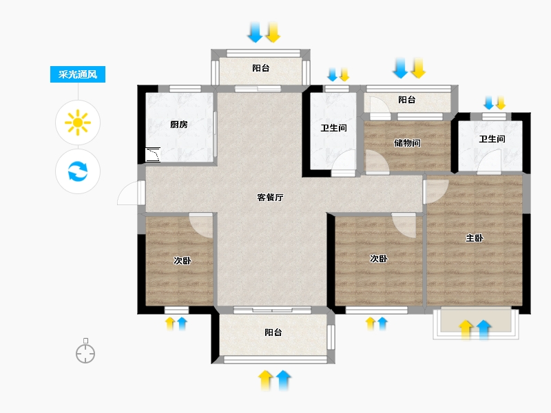 湖南省-长沙市-保利香槟国际-88.10-户型库-采光通风