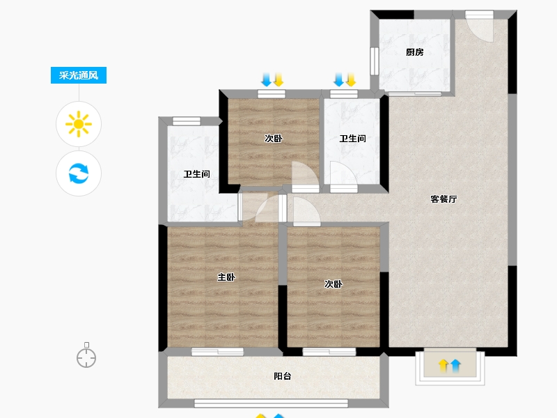 云南省-昆明市-兴港上锦湾-80.46-户型库-采光通风