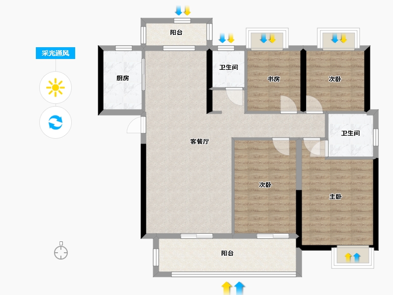 湖北省-襄阳市-盛世滨江府-107.00-户型库-采光通风