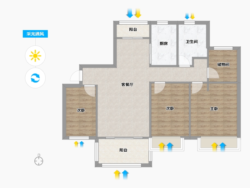 江苏省-苏州市-国基城邦・逸墅-88.41-户型库-采光通风