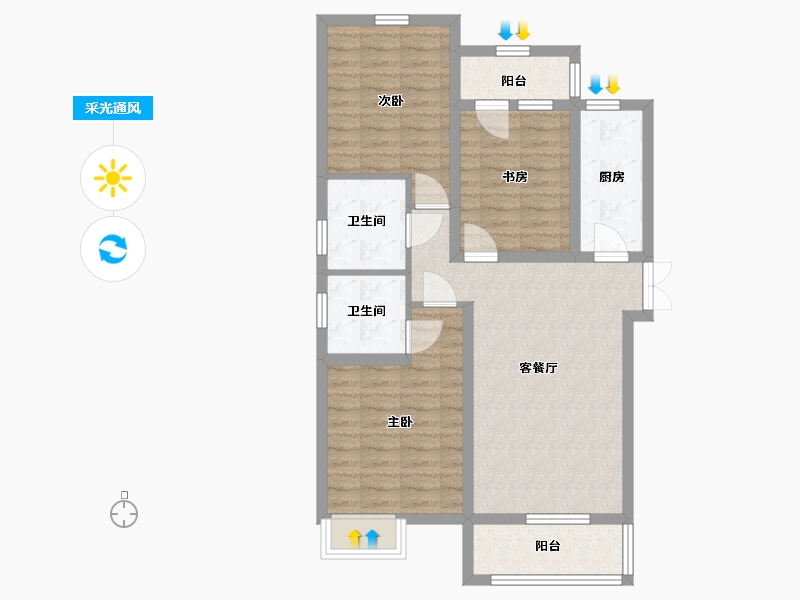 河南省-郑州市-建业花园里-80.00-户型库-采光通风