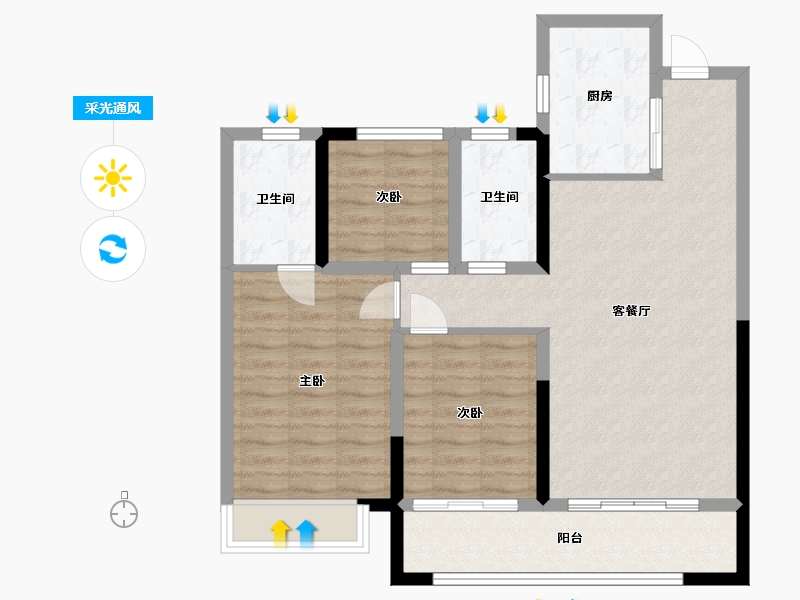 湖南省-长沙市-阳光城・翡丽云邸-84.00-户型库-采光通风