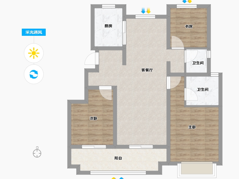 安徽省-芜湖市-拓基弘阳时光里-82.96-户型库-采光通风