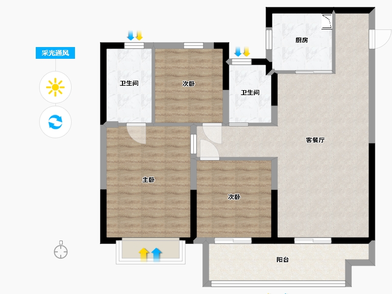 江苏省-无锡市-时光玖境-92.00-户型库-采光通风