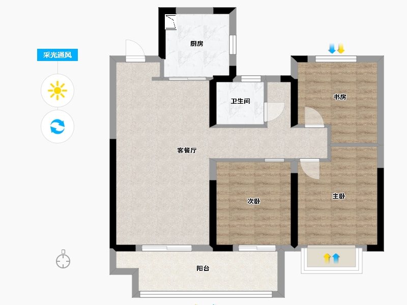 江苏省-无锡市-时光玖境-76.00-户型库-采光通风