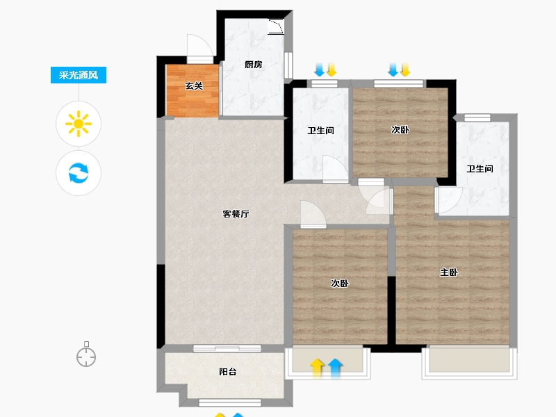 河南省-郑州市-新郑奥园和悦府-88.80-户型库-采光通风