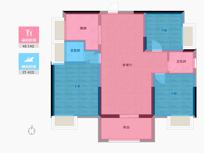 江西省-赣州市-江山文苑-74.40-户型库-动静分区