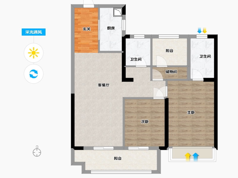 湖南省-长沙市-卓越伊景苑-86.40-户型库-采光通风