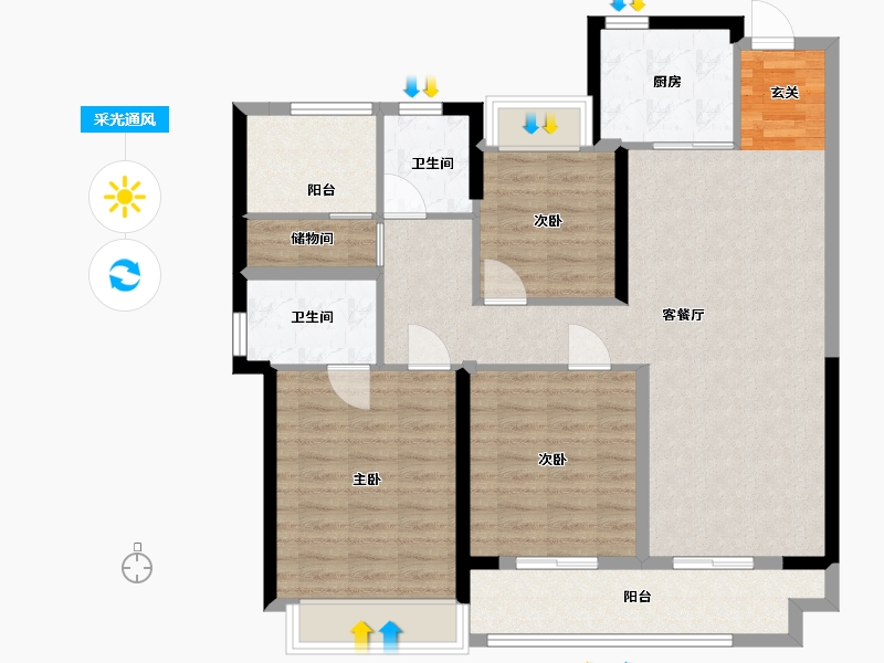 湖南省-长沙市-卓越伊景苑-104.00-户型库-采光通风