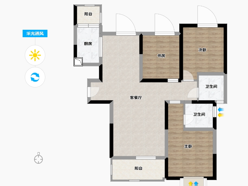 四川省-成都市-人居樾江峰荟-91.81-户型库-采光通风