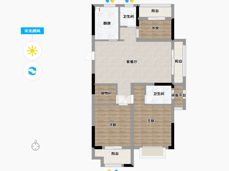 浙江省-宁波市-伊美尚品-89.60-户型库-采光通风