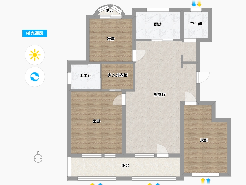 山东省-潍坊市-潍州公馆-89.44-户型库-采光通风