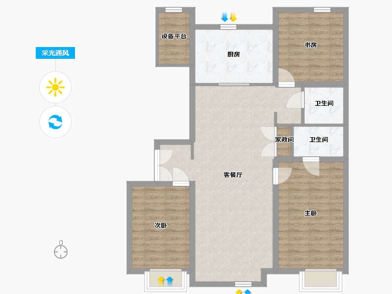 内蒙古自治区-包头市-万科城-95.87-户型库-采光通风