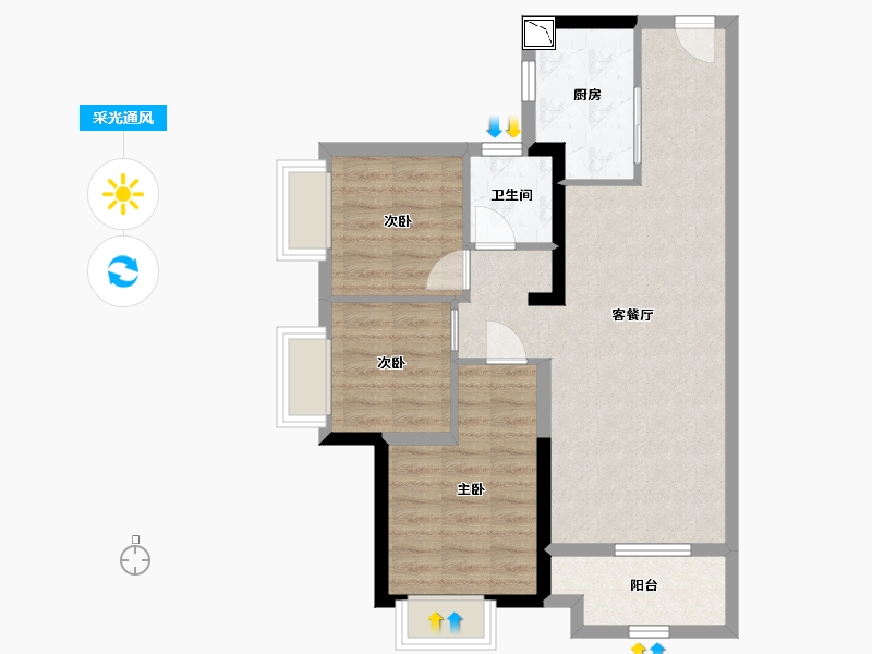 广东省-汕尾市-保利麓公馆-70.58-户型库-采光通风