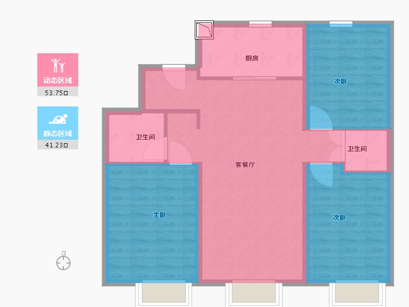 内蒙古自治区-包头市-万科城-85.60-户型库-动静分区