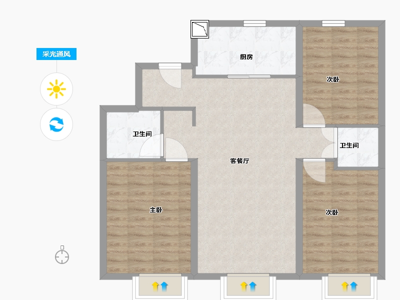 内蒙古自治区-包头市-万科城-85.60-户型库-采光通风