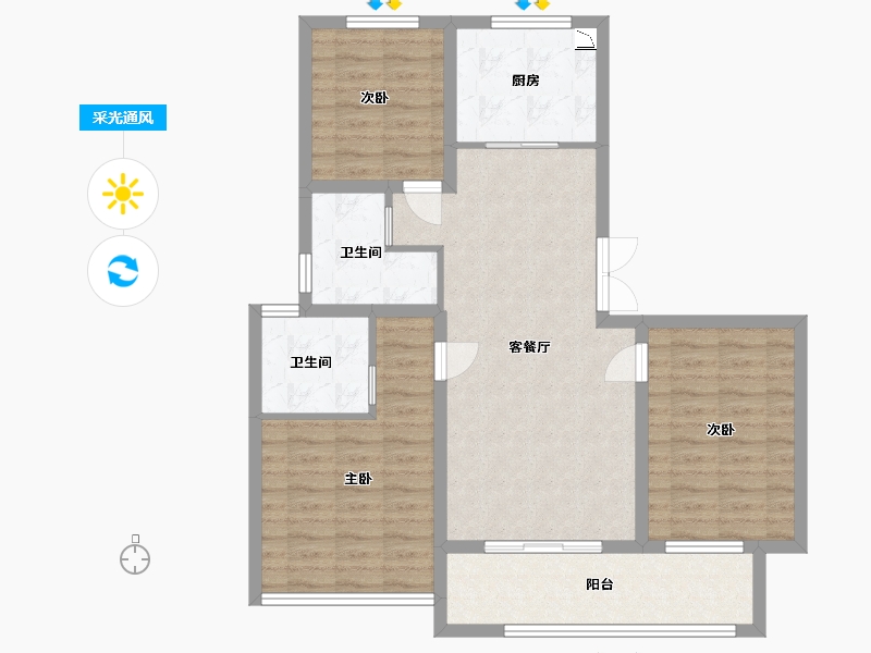 山东省-潍坊市-中梁新嘉拾光悦-88.80-户型库-采光通风