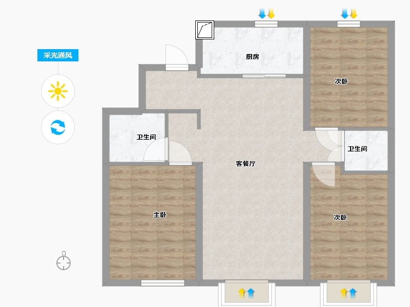 内蒙古自治区-包头市-万科城-85.60-户型库-采光通风