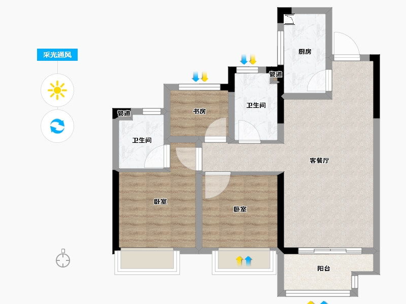 浙江省-湖州市-华纺湖誉府-71.20-户型库-采光通风