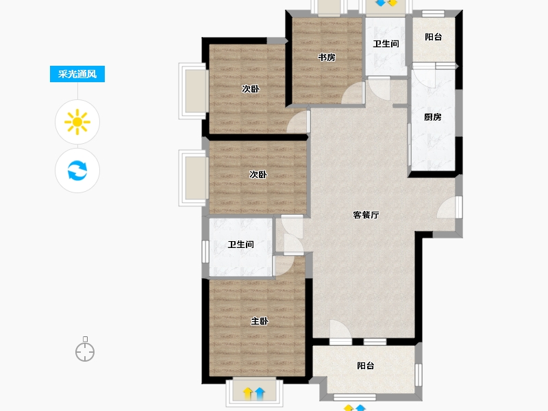 湖北省-武汉市-招商江湾国际2号楼-98.00-户型库-采光通风