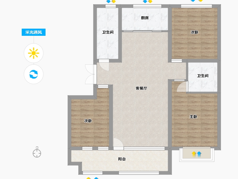 山东省-潍坊市-雅柏文一号公馆-97.60-户型库-采光通风