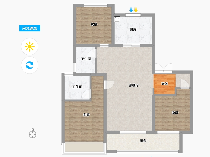 山东省-潍坊市-中梁新嘉拾光悦-88.80-户型库-采光通风