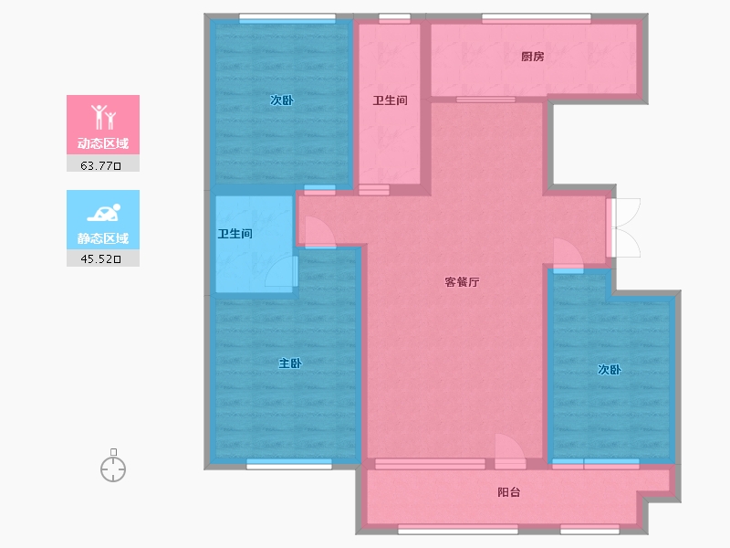 山东省-潍坊市-雅柏文一号公馆-96.80-户型库-动静分区