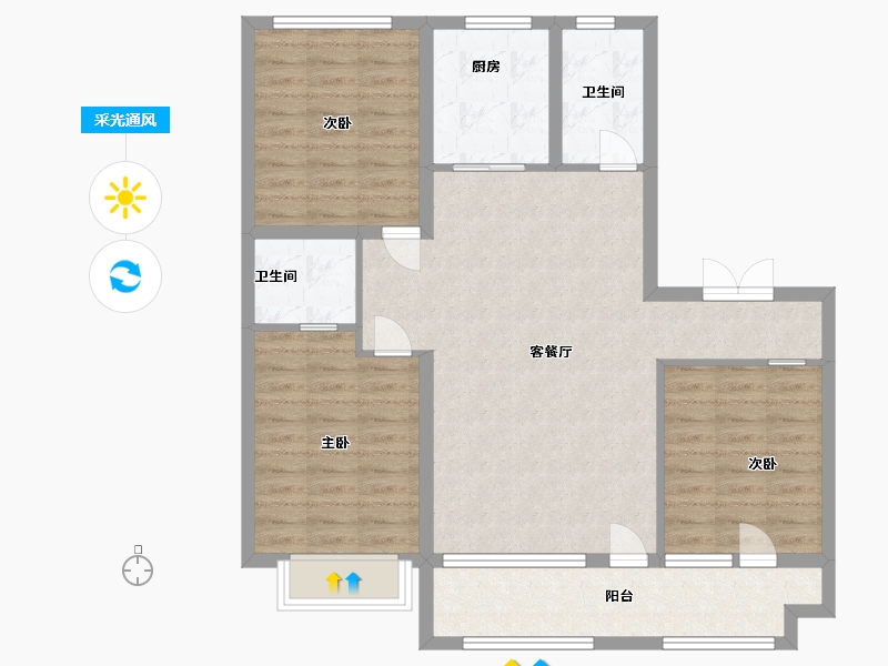 山东省-潍坊市-雅柏文一号公馆-96.80-户型库-采光通风