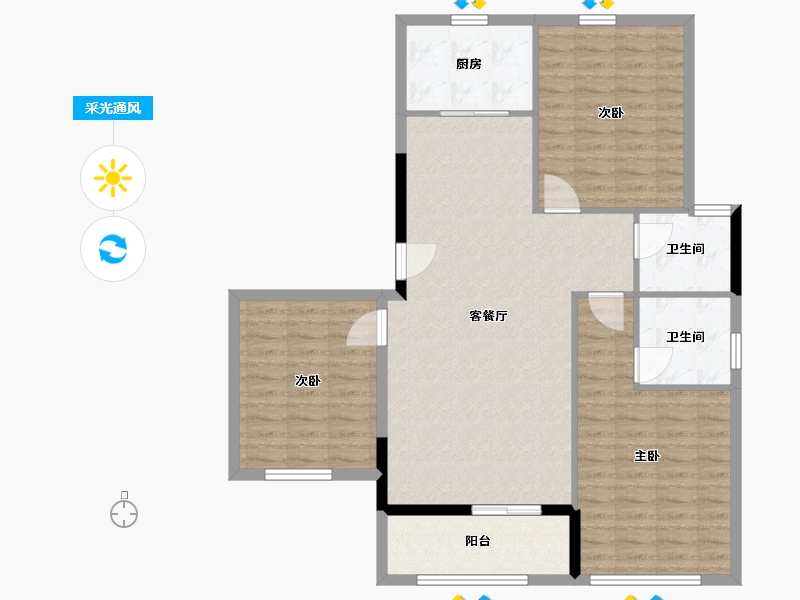 山东省-聊城市-万豪星河湾-107.00-户型库-采光通风