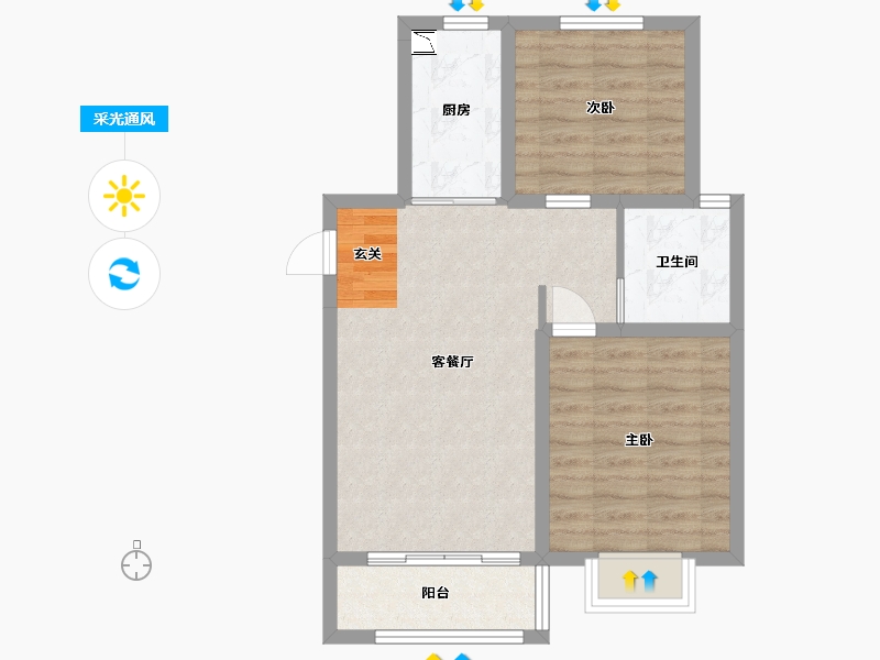 河北省-唐山市-恒旺君悦府-60.88-户型库-采光通风