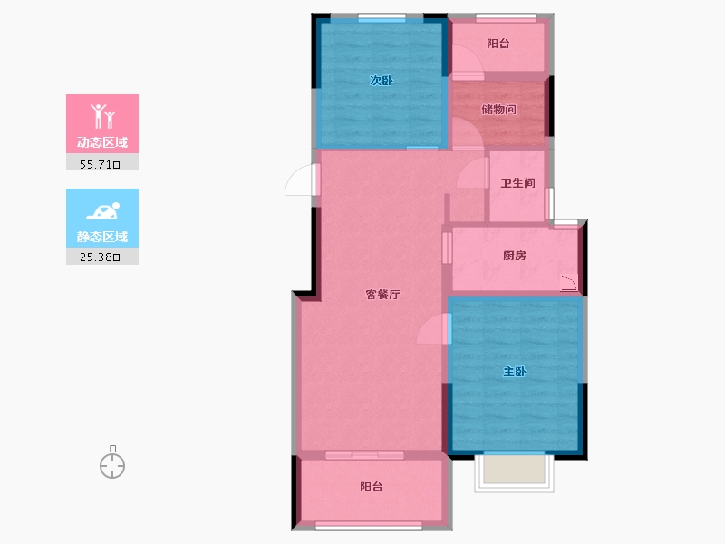 浙江省-宁波市-明洲锦绣桃源-72.00-户型库-动静分区