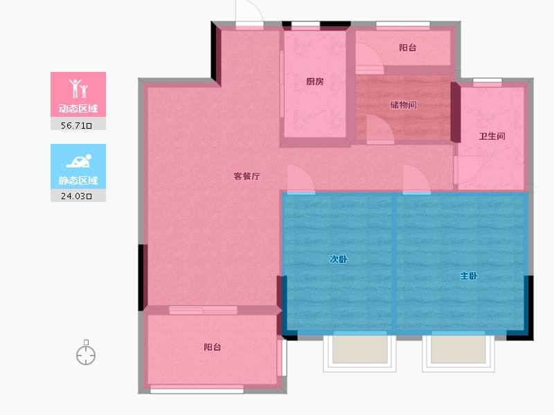 浙江省-宁波市-明洲锦绣桃源-72.00-户型库-动静分区