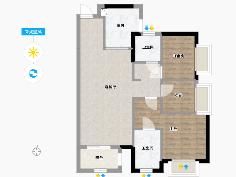 广东省-东莞市-华侨城纯水岸-63.81-户型库-采光通风